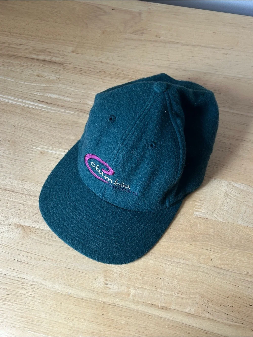 Columbia Vintage Dark Green Wool Blend Cap with Embroidered Logo